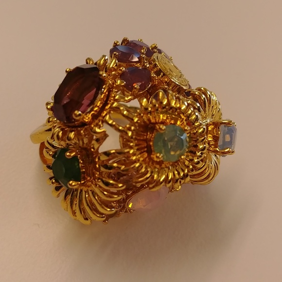 NWOT Coach Multi Stone Floral Cluster Cocktail Ring - Picture 8 of 10